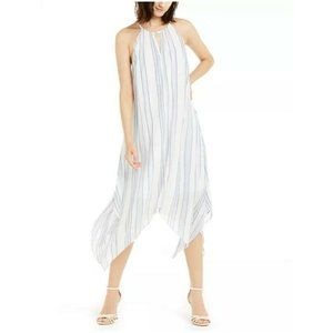 INC Womens Midi Dress XS White Blue Striped Asymme